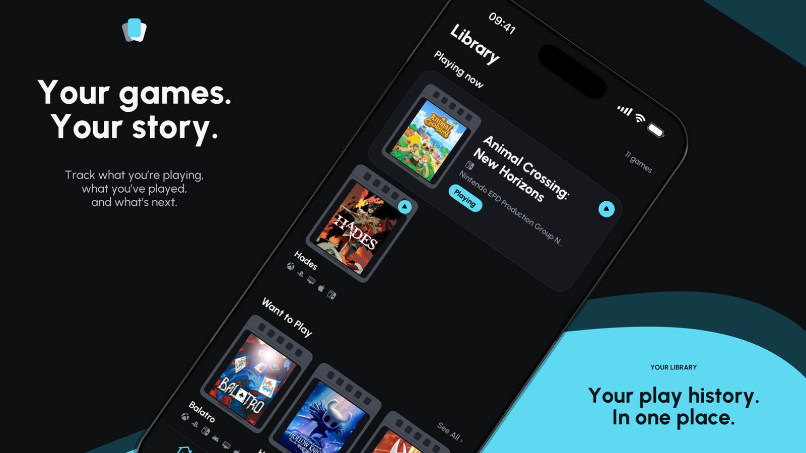 Cartridge Library on iPhone with the words Your games, Your story